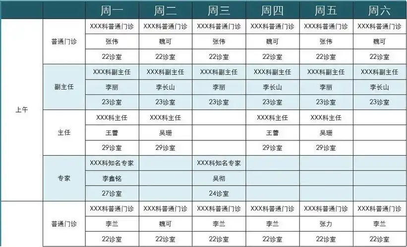 医院科室值班表excel模板(推荐)