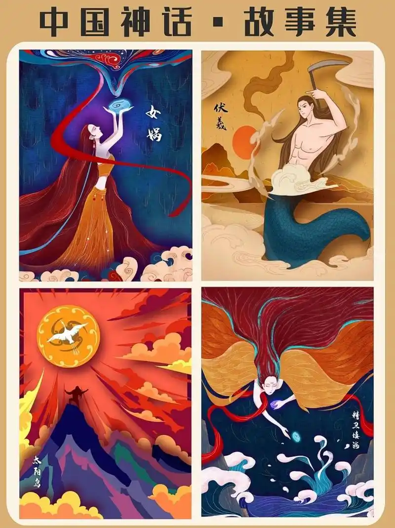 78插画海报|中国古代神话故事93 96今天跟大家分享一组传统的