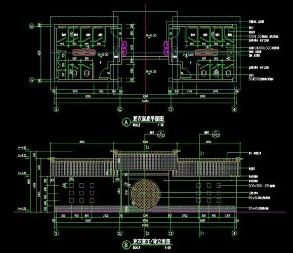游泳池更衣室全套cad施工图原创