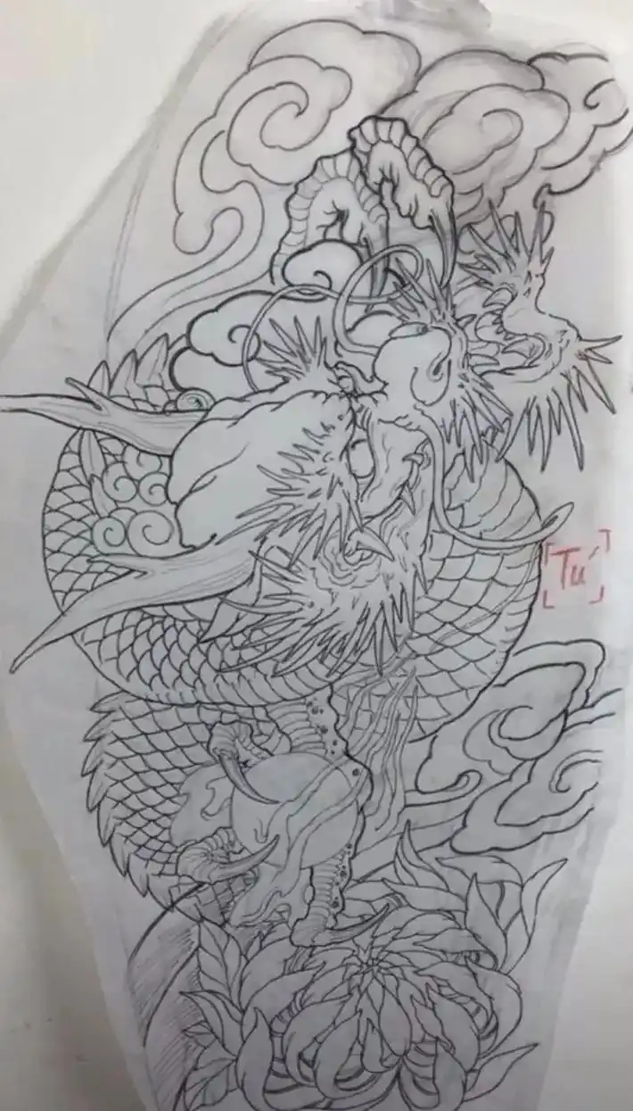 青龙盘腿财如洪水#纹身刺青 . - 抖音