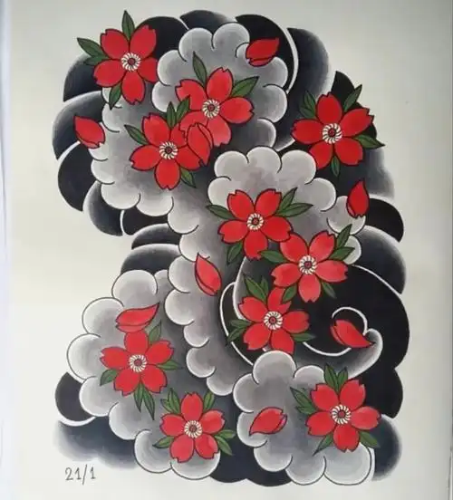 老传统樱花大臂纹身