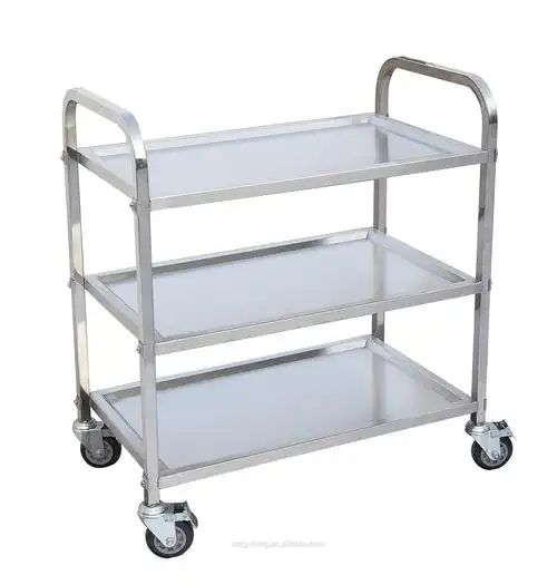 易组装 ss304 不锈钢厨房推车 3 层餐厅食品服务车