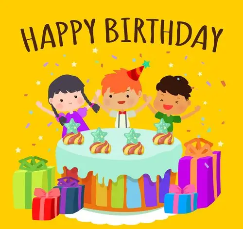 卡通过生日的3个儿童矢量图