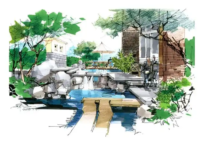 名家手绘效果图100例-【65】庭院景观设计