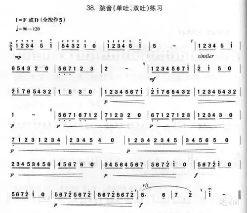 吐音及手指技巧,同时还有专门的"民族风格五声音阶练习","滑音练习","