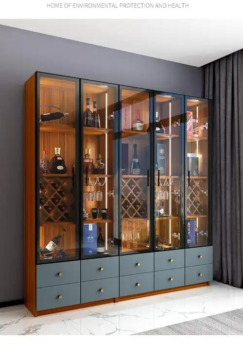 酒柜现代简约玻璃门靠墙客厅一体餐边柜储物柜定制轻奢展示柜 单门-不
