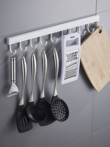 免打孔厨房挂钩壁挂厨卫挂件衣钩黏钩锅铲钩太空铝挂架排钩置物架