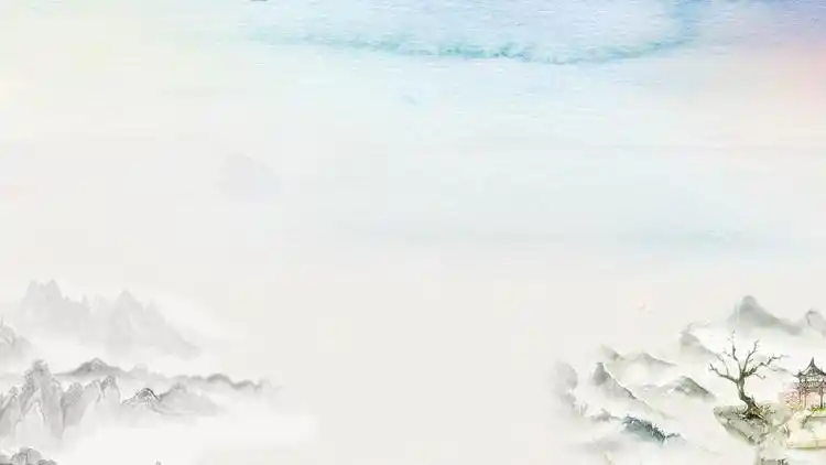 古典水墨群山梅花花瓣ppt背景图片