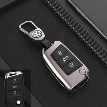 7途观l途昂汽车钥匙包金属钥匙壳探岳途岳钥匙套曜石黑保护壳带标皮扣