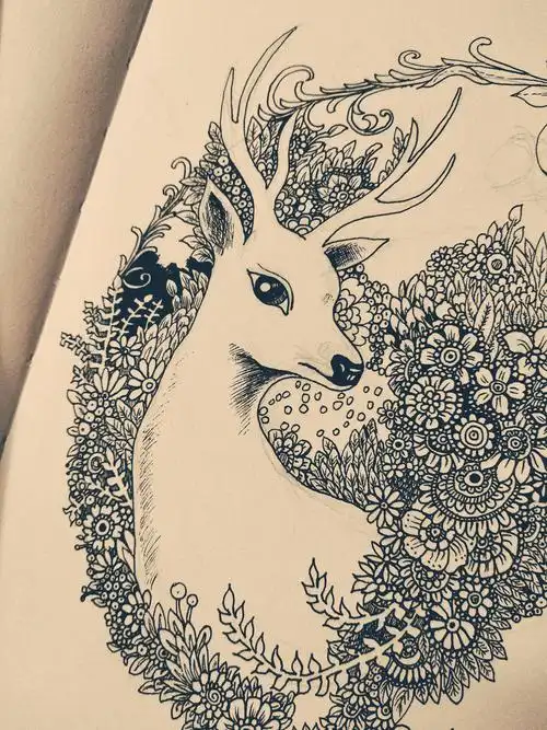 一只鹿的黑白画