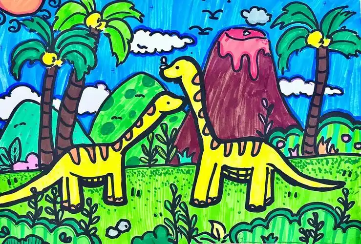 三年级上册美术恐龙世界学生作品