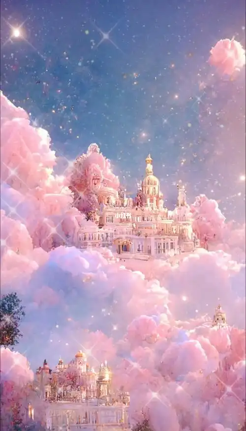 星空下的粉色云彩和城堡你喜欢吗