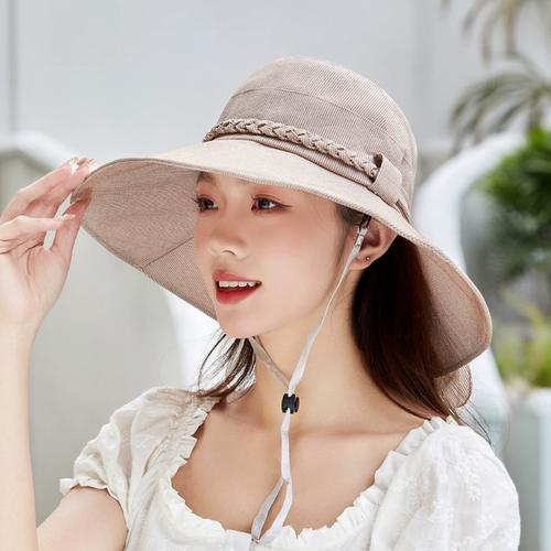 遮阳防晒帽子女户外遮脸太阳帽可折叠洋气时尚大帽檐渔夫帽女夏季