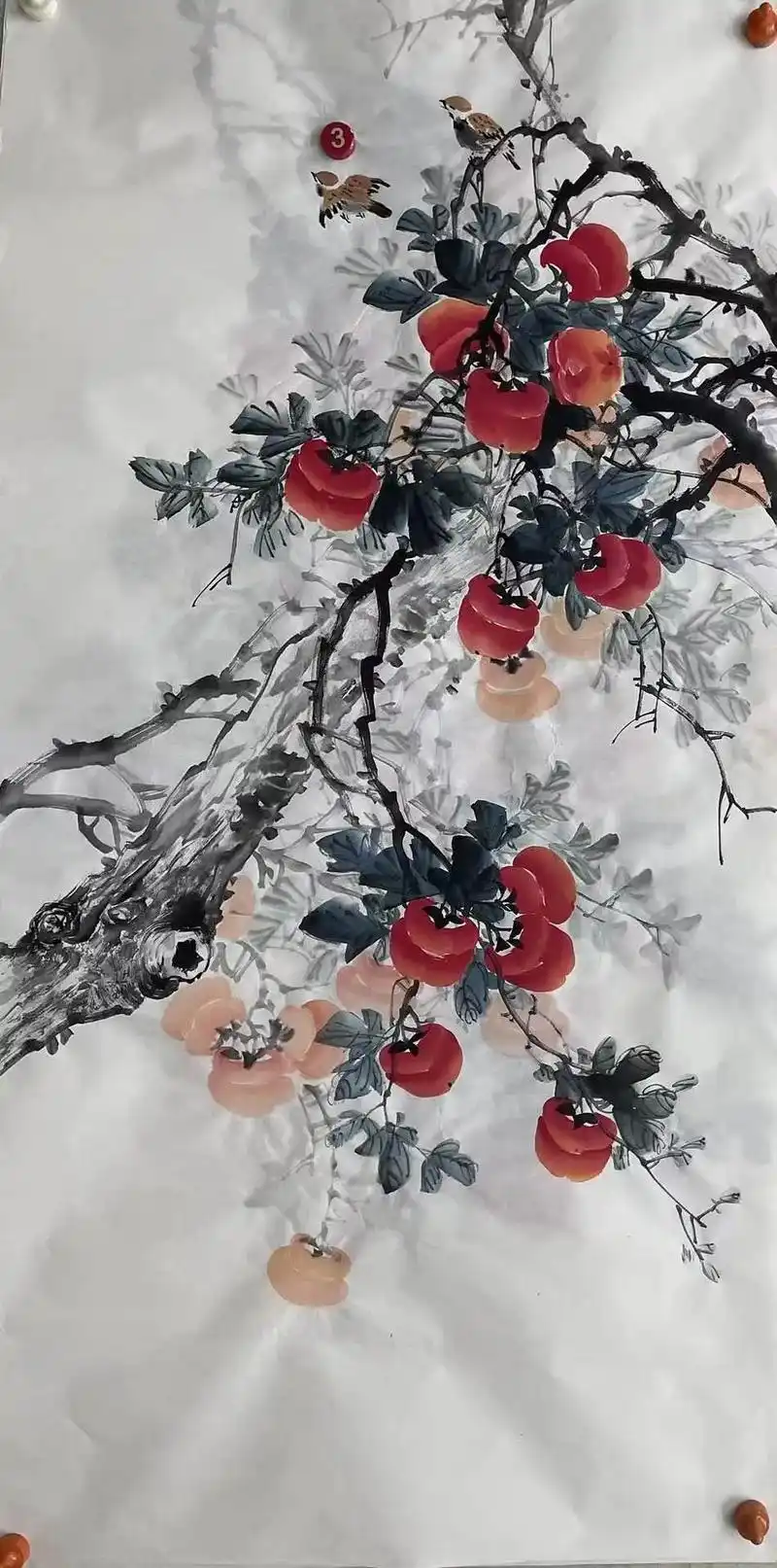 四尺(140×70cm)精品柿子  事事如意#国画 #柿子  - 抖音