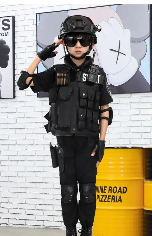 儿童特警迷彩服 儿童警1服特警1服全套服装万圣节警官服警察服表演服