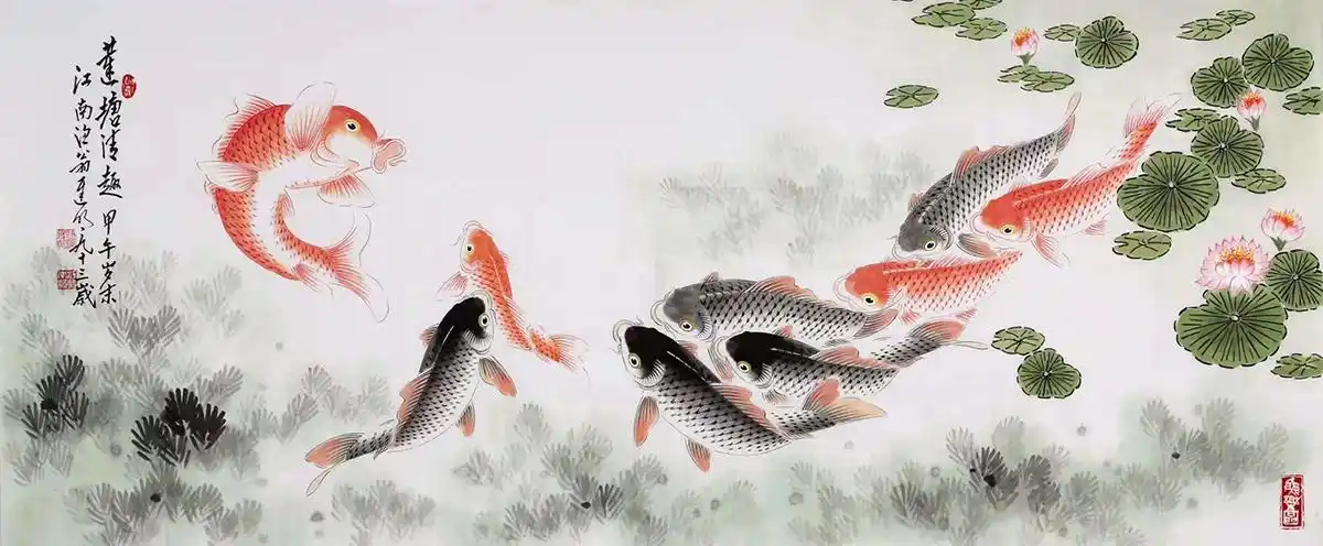 迟明收藏小六尺整张写意国画鱼