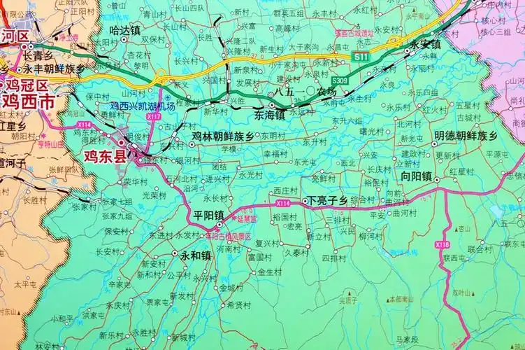 鸡西市地图挂图鸡西市政区图14鸡西市交通图版1米大幅面宽杆挂绳精装