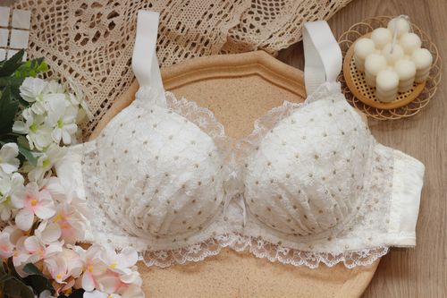 日系大码少女大胸套装文胸刺绣丝线雏菊金丝线文胸套装