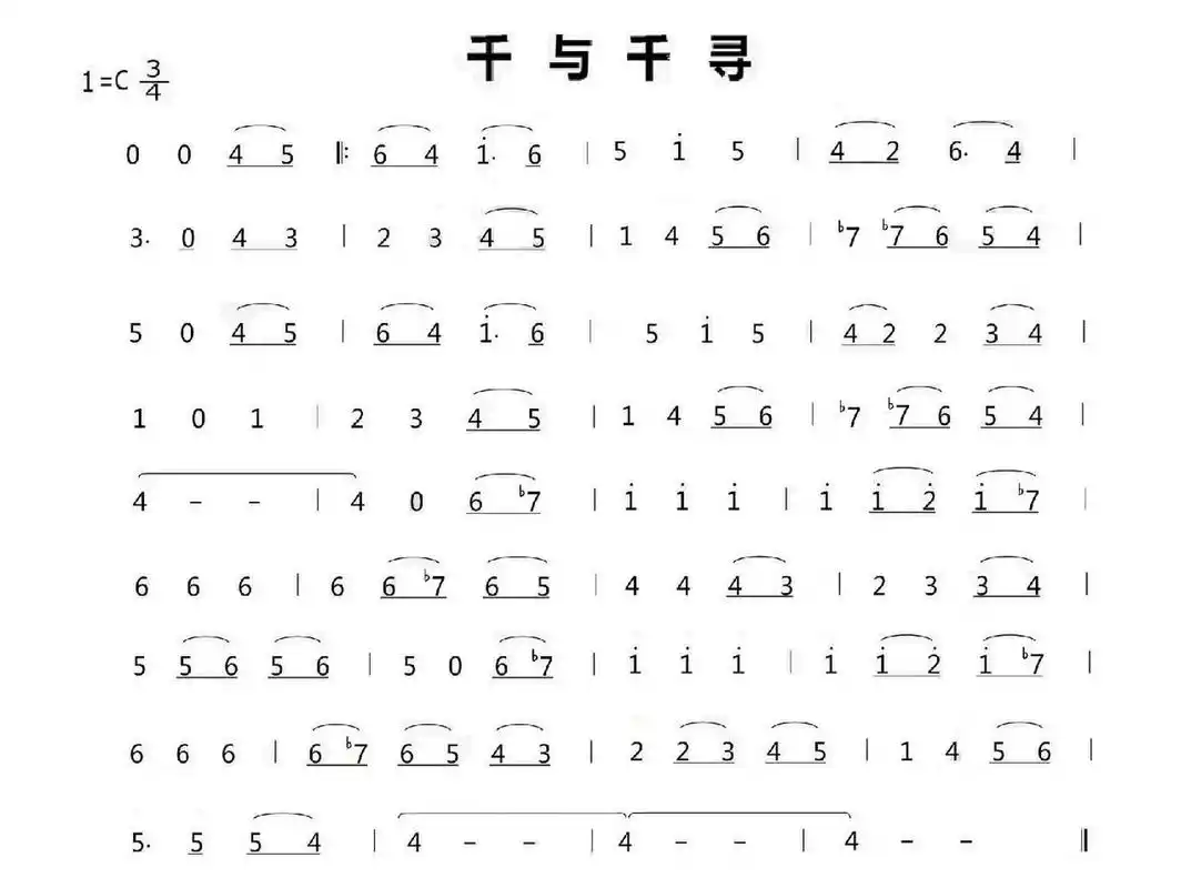 竖笛谱《千与千寻》 降ti(597),用总指法表中升la