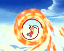 踩着俩风火轮 乾坤圈手中拿 混天绫护着她