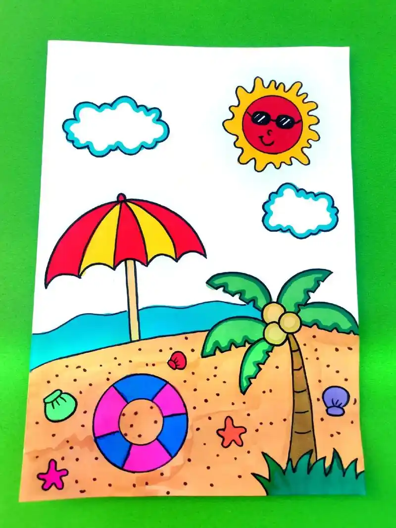夏天主题简笔画来啦,沙滩简笔画