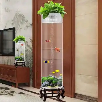 梦雷宠圆柱形鱼缸客小型立式落地金鱼缸生态自动过滤水族箱免换水玻璃