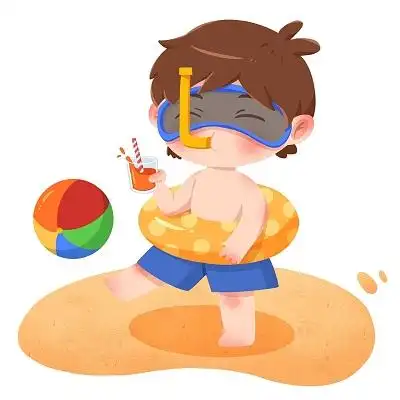 卡通男孩沙滩玩耍png素材世界海洋日