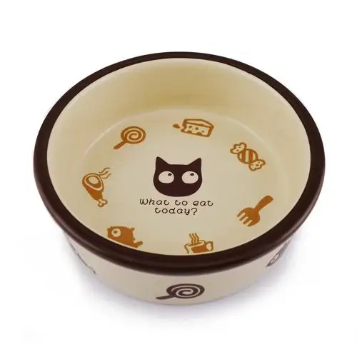田田猫 圆形卡通环保陶瓷猫碗猫餐具猫食盆 米黄色-宠物用品-亚马逊中