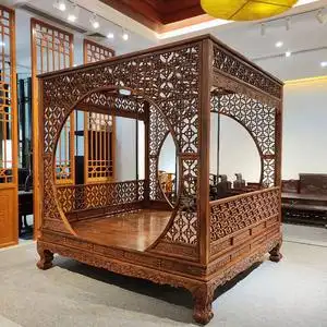 新中式全实木架子床双人大床中式婚床刺猬紫檀木红木原木家具定制