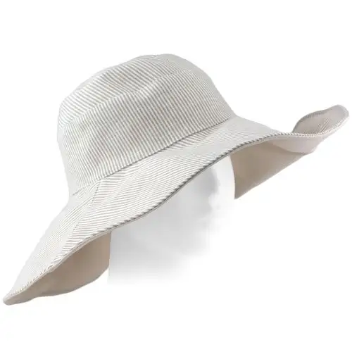 可压缩夏日海滩遮阳帽 - 弹性宽帽沿 - 亚麻混纺