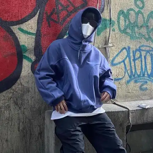 grailz帽衫外套ins超火潮牌高街排扣拼接纯色vibe风连帽卫衣男潮