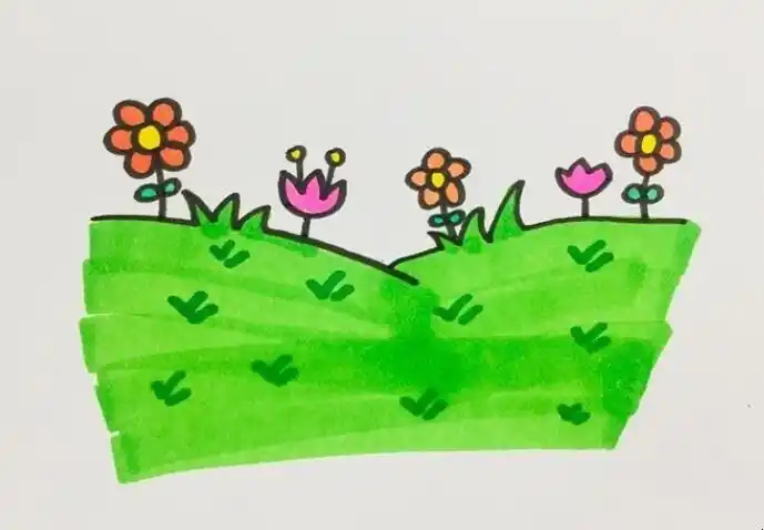 草坪简笔画怎么画 草地上有草的话就可以了-星动百科