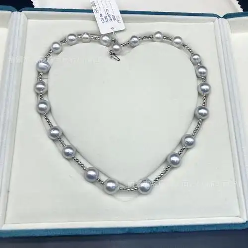 g18k海水澳白满天星项链9-12mm绸缎光泽正圆微瑕配送省检证书