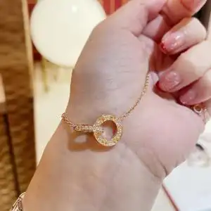 代购cartier/卡地亚项链双环满天星 18k玫瑰金 满钻 love锁骨链