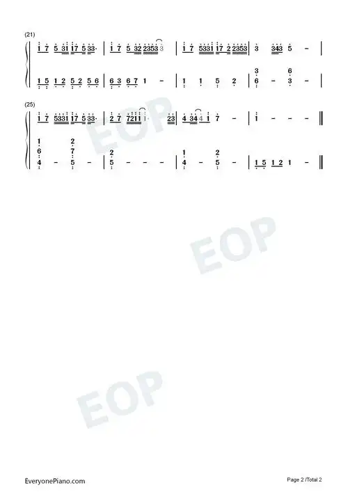 大雾-c调简单版双手简谱预览2