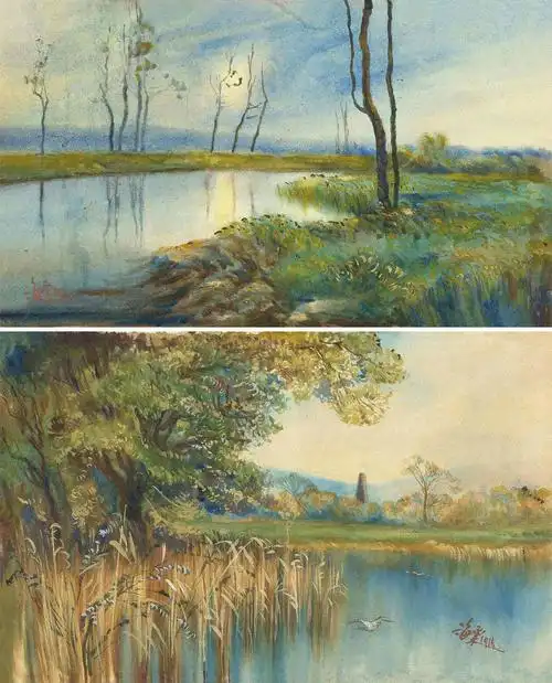 【水彩画山水 (二幅) 纸本设色】拍卖品_图片_价格_鉴赏_水粉水彩