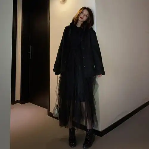 特价网纱长裙_vog 黑色网纱半身裙女中长款很仙的裙子超仙高腰蛋糕裙