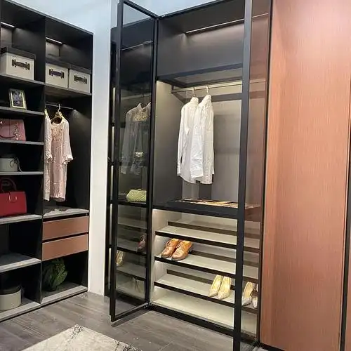 卡利亚不锈钢衣柜定制全钢材质热固微晶工艺