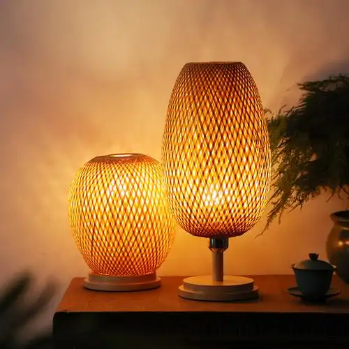 温馨卧室日式榻榻米台灯创意竹编北欧风格木质装饰台灯