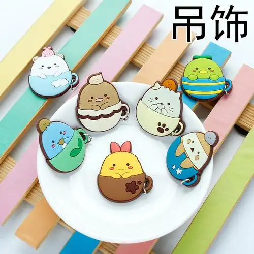 饰品配件卡通图案吊饰可爱动物头像软胶小挂件挂铁圈小装饰品