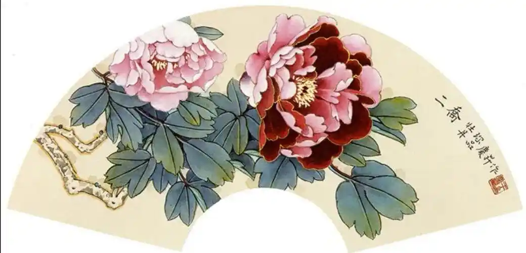 富贵花开丨牡丹扇面工笔国画
