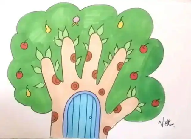 用手掌形状画出大树房子,让孩子轻松掌握绘画技巧和培养兴趣爱好