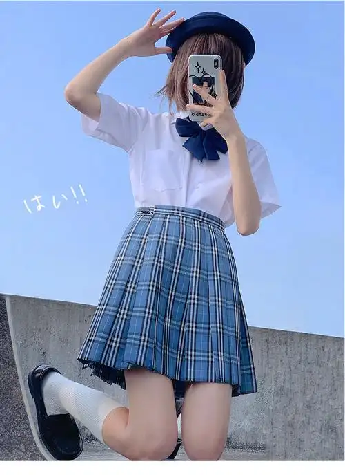 商场同款lrxl轻奢樱花家族 jk制服裙小蓝jk格子裙学生高腰百褶短裙夏