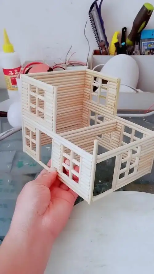 #手工制作#一次性筷子制作,创意二层小楼