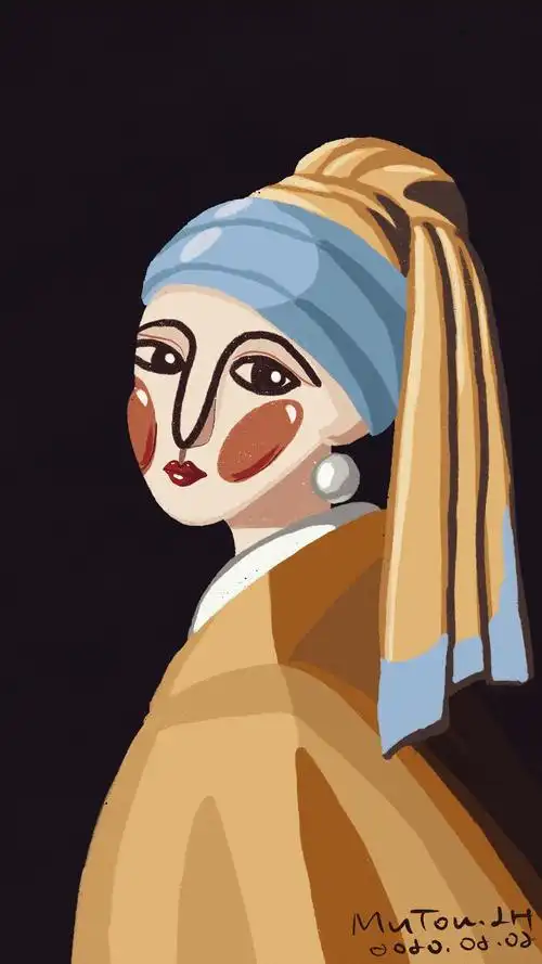 戴珍珠耳环的少女名画转插画