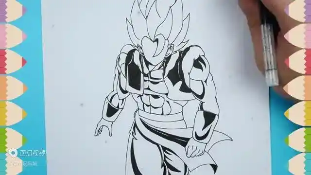 临摹七龙珠人物,手绘悟吉塔神蓝形态简笔画彩铅画-教育视频-搜狐视频