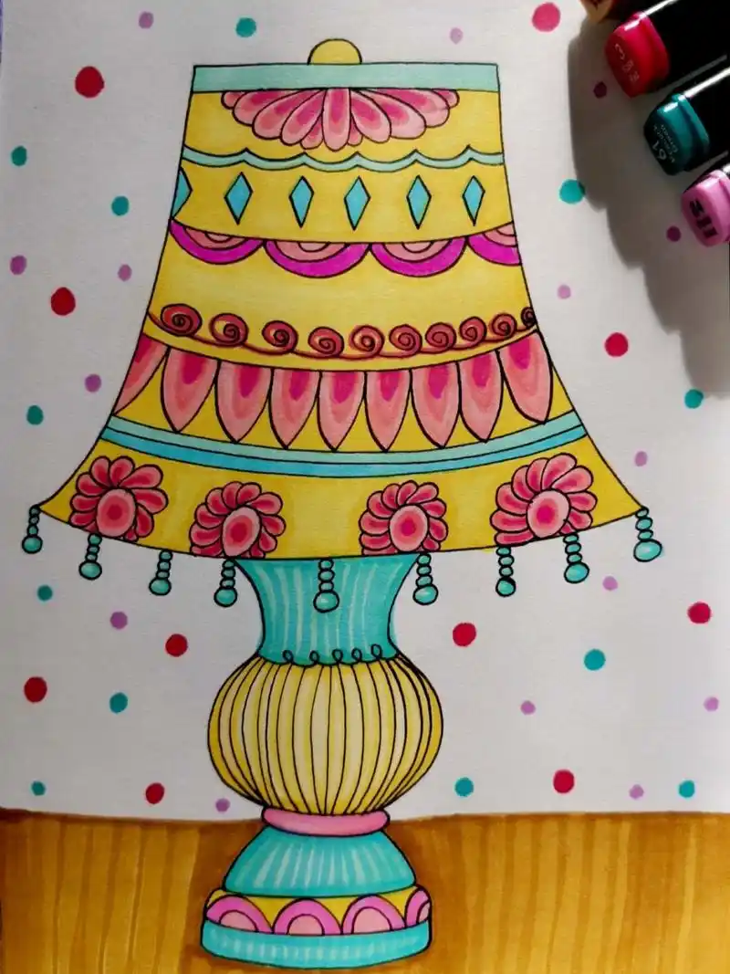 美丽的台灯 创意儿童画 简笔画 线描