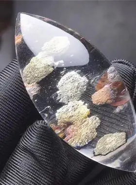 天然白水晶全包裹大颗粒黄铜矿吊坠