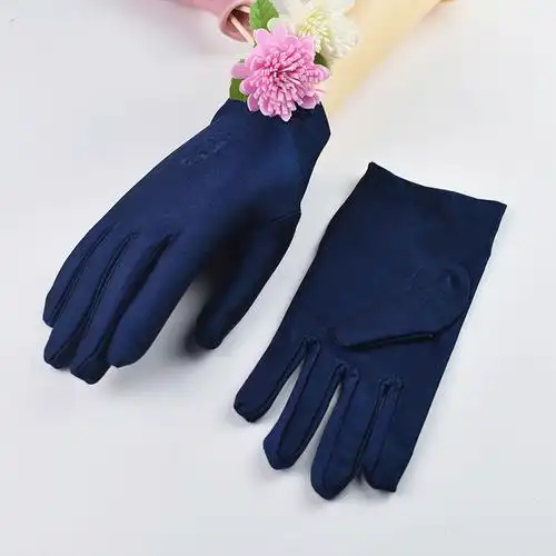 现货直发春夏季女士薄款防晒绣花手套短款开车黑白色礼仪舞蹈弹力氨纶