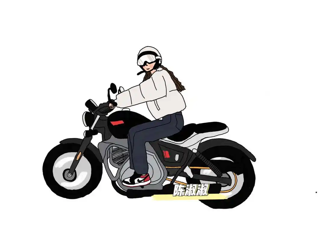 手绘摩托车 卡通摩托车插画